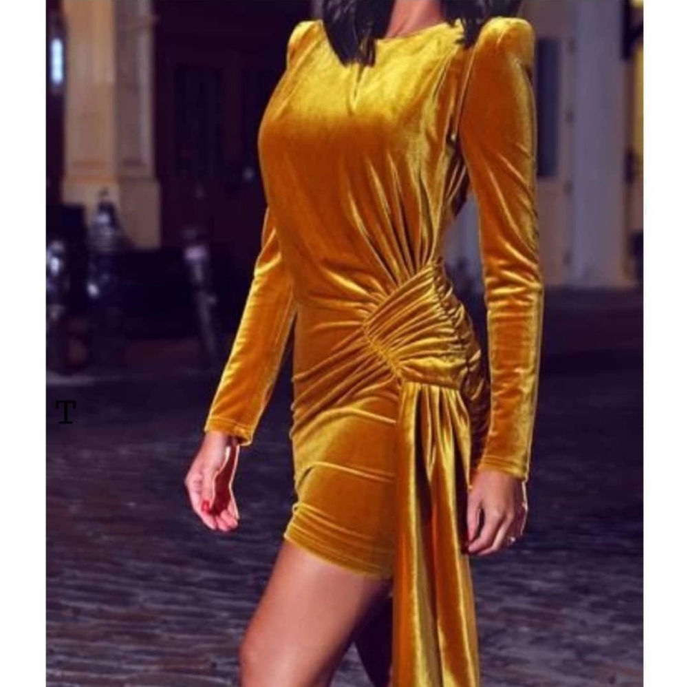 Mustard structure shoulder mini dress